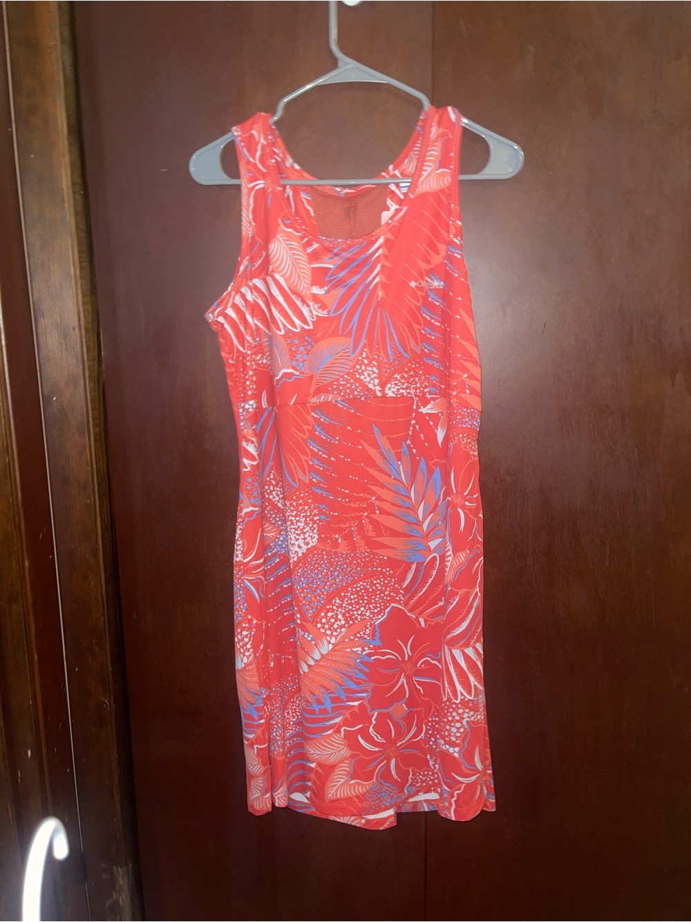 Columbia Coral Pink Tropical Print Sleeveless Midi Dress